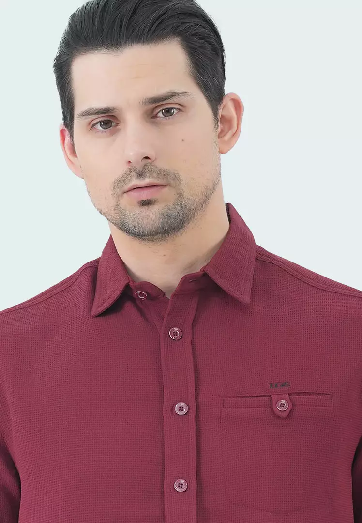 LGS - Kemeja Casual Pria Kemeja Waffle Lengan Pendek Motif Polos Warna Merah Regular Fit - CSH.271.R1191.198.C