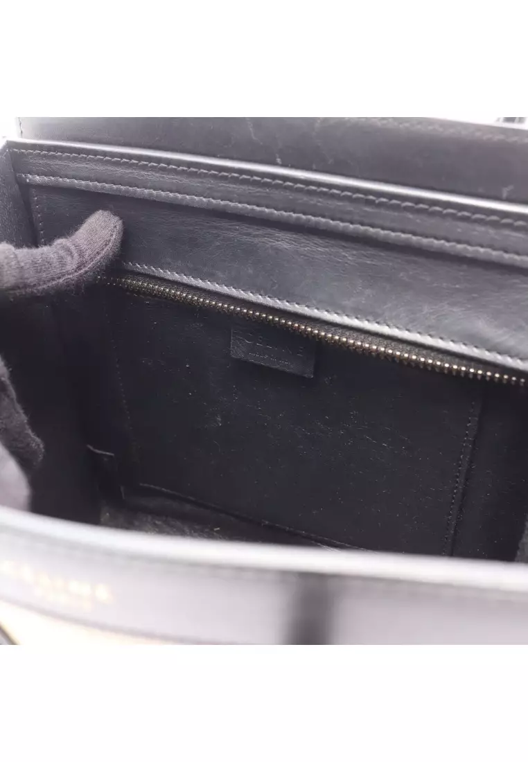 Pre-Loved Celine luggage nano shopper Handbag leather beige black blue 2WAY