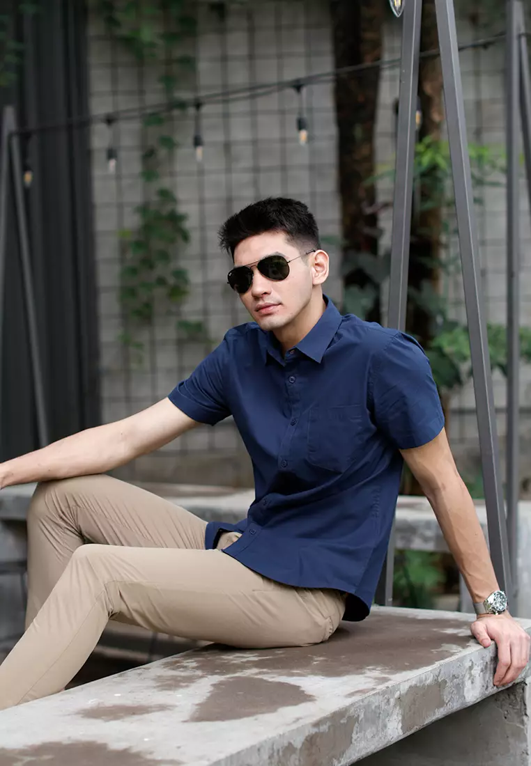 Oxcon Short Sleeve Business Shirt soft cotton Navy