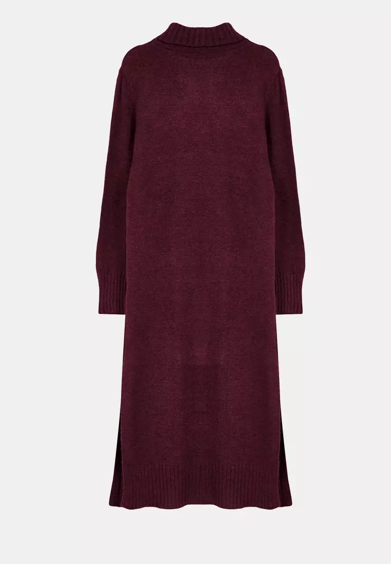 Burgundy Midi Wide Fit Soft Texture Knitwear Dress