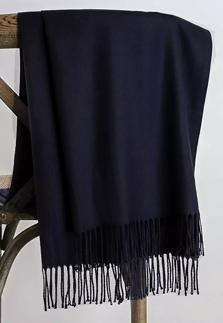 Aksesoris Wanita Plain Viscose Shawl Pashmina Syal Wanita Navy