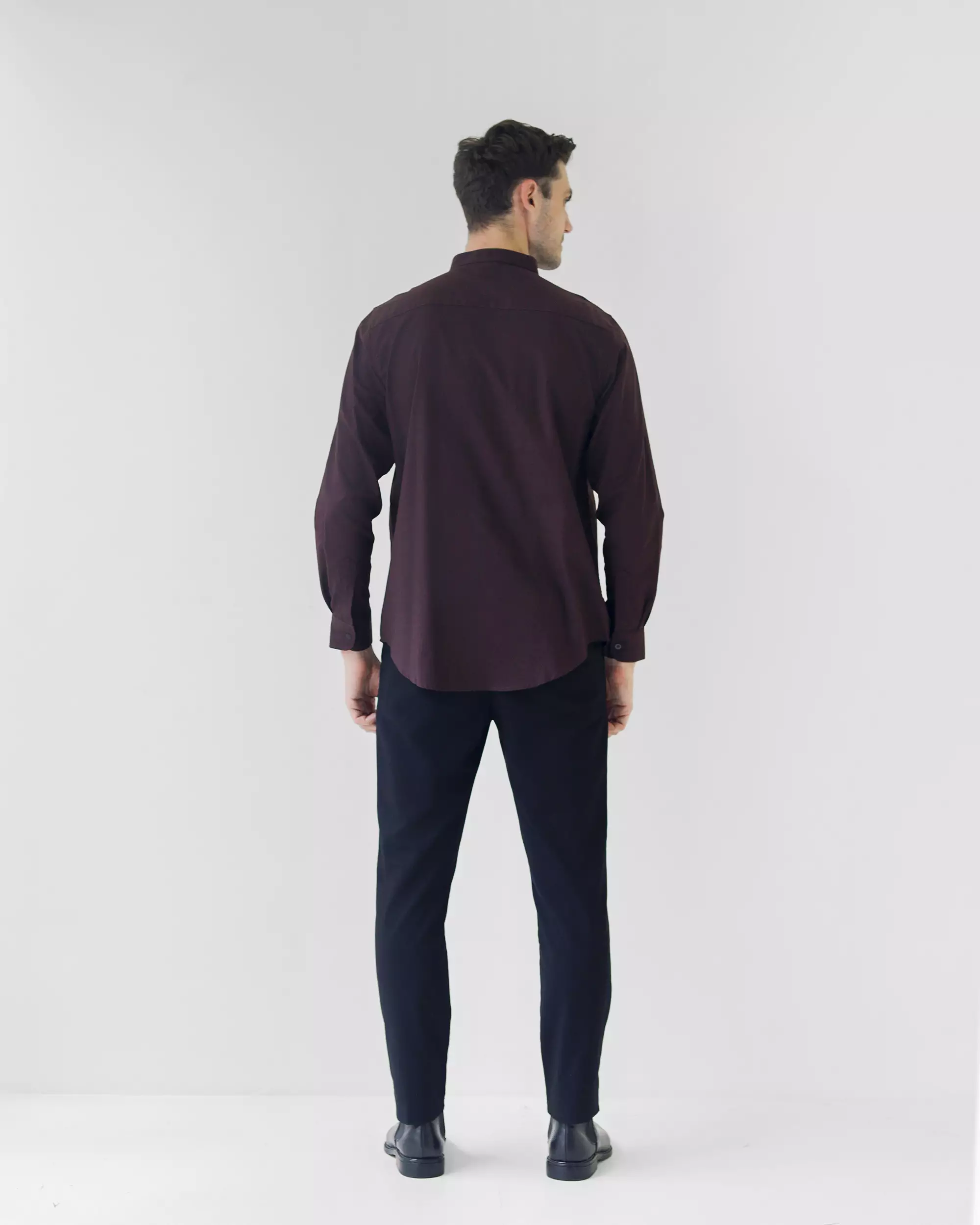 Cotton Well Oman Henley Shirt Coffee│Kemeja Koko Basic Lengan Panjang Coklat Tua Kopi