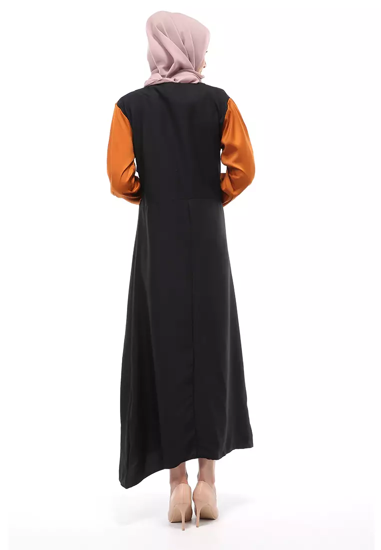Andira Gamis Muslimah Long Dress Wanita Dual Tone Color Regular Fit - Black