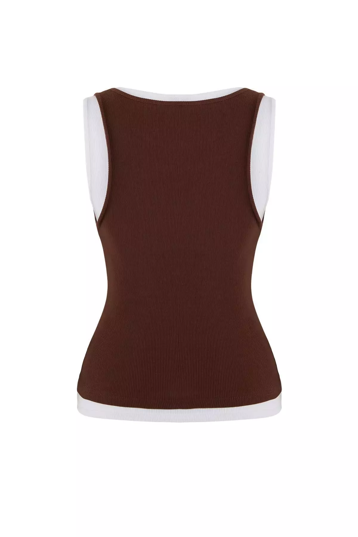 Wardrobe Essentials-Brown Fitted/Sleeveless Ribbed Stretch Knit Tank Top Twoss26Al9