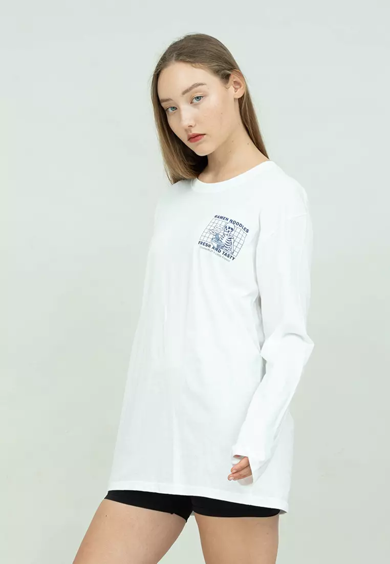 Kaos cotton combed lengan panjang wanita putih houseofcuff ramen noodle