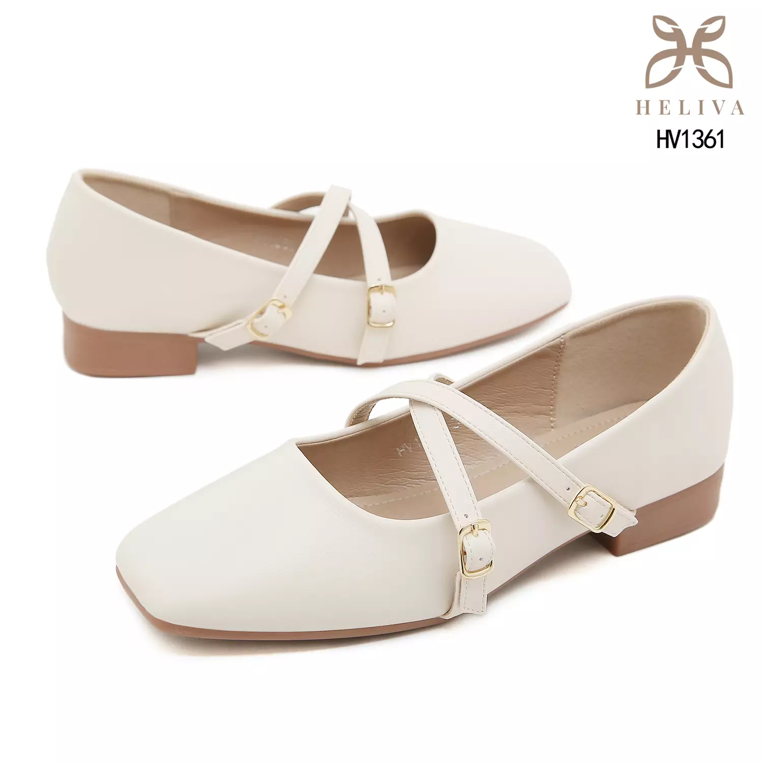 Heliva Maelis Square-Toe Heels with Crisscross Strap 3.5cm HV1361