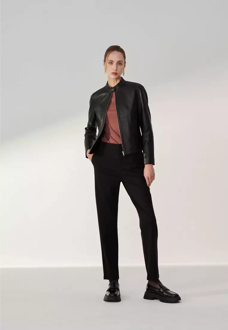 黑低腰修身針織長褲