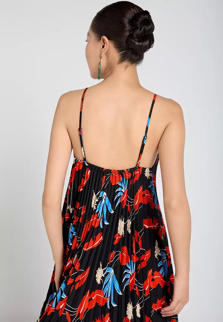 Flowy Pleated Maxi Dress with Spaghetti Straps