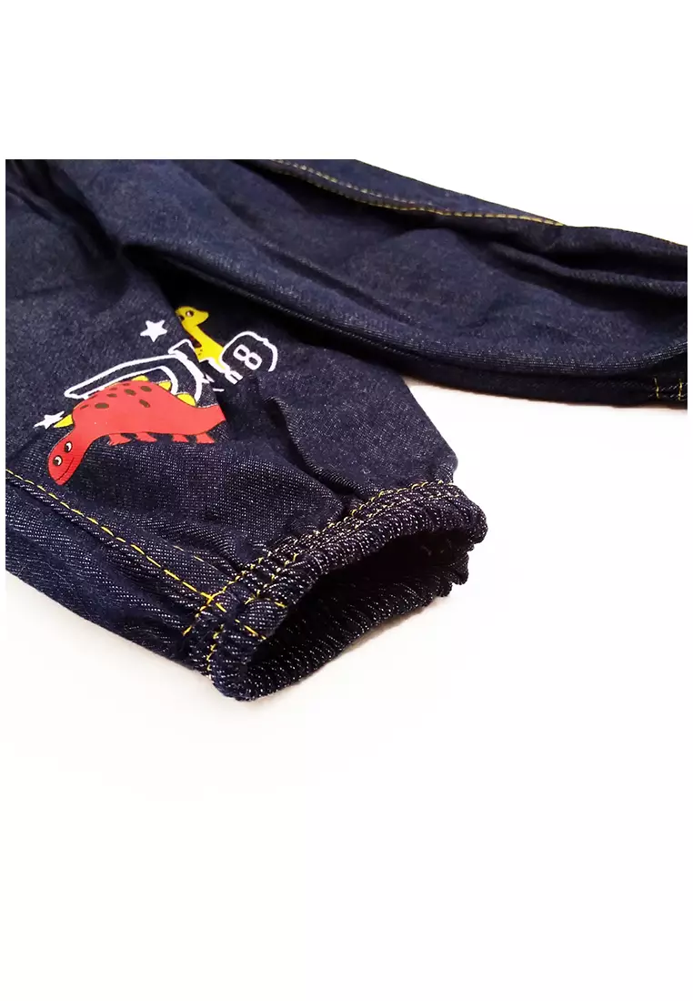 Skabe Pakaian Bayi Anak Laki Laki Baju Lengan Pendek Motif Dino Setelan Celana Jeans Jogger 3/4 All Size Warna Tua Usia 6 Bulan Hingga 12 Bulan 3435 Wakakids Waka Kids