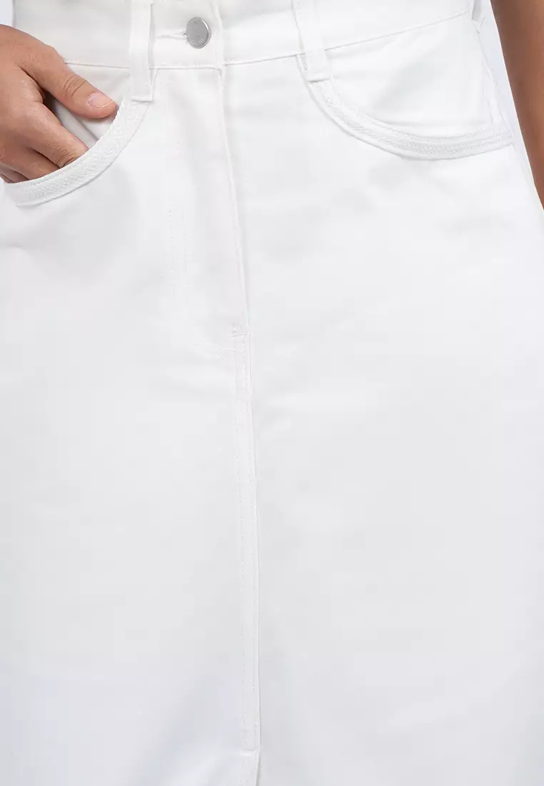 Regular Fit Midi Skirt with Front Slit OFF WHITE