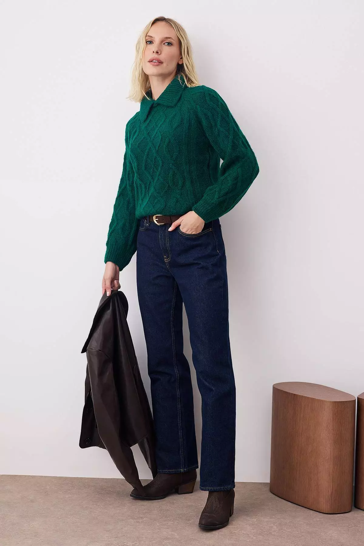 Duck Head Green Soft Textured Knit Patterned Knitwear Sweater