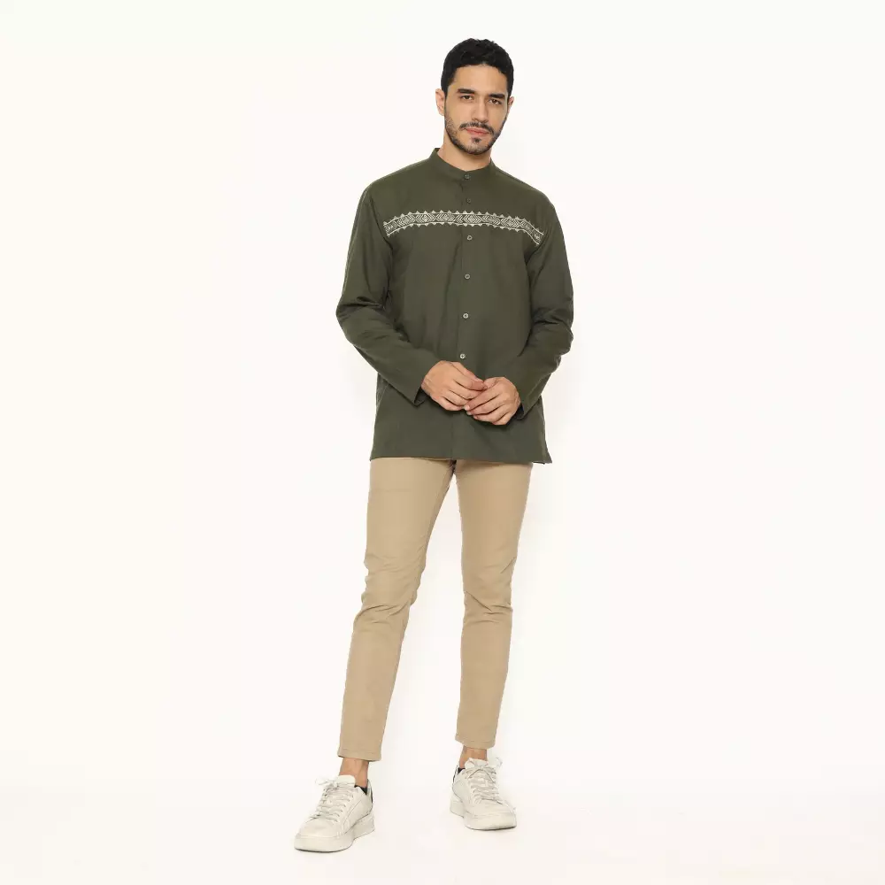 AMK Baju Koko Lengan Panjang Bordir KK HAIKAL L/S DARK OLIVE