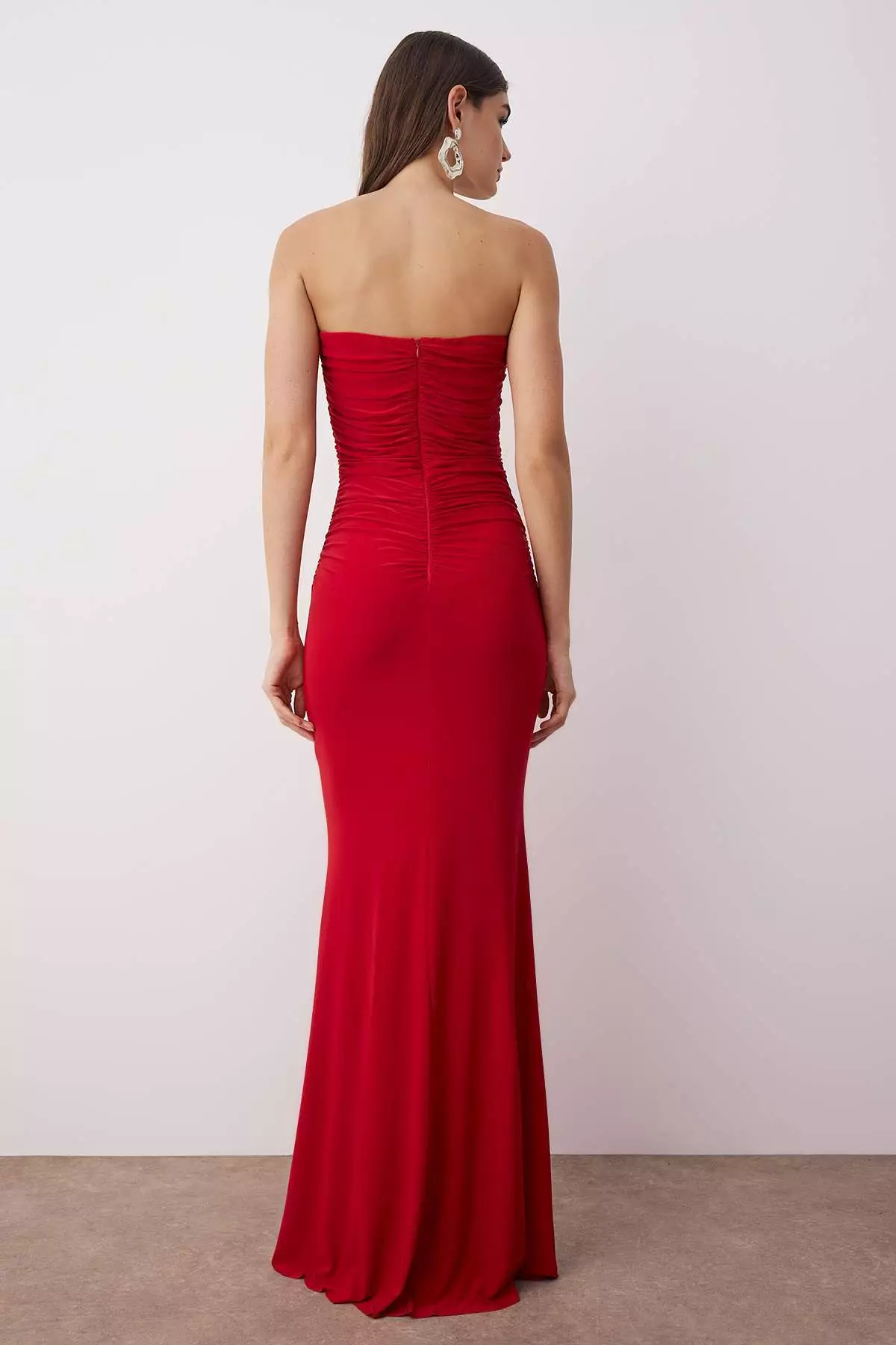 Red Fitted Strapless Maxi Elegant Evening Prom Dress