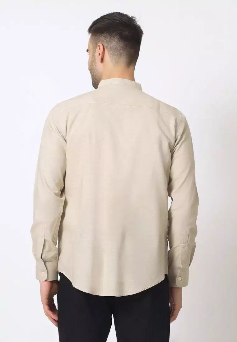 Cotton Well Oman Henley Shirt Cream │Kemeja Koko Basic Lengan Panjang Krem