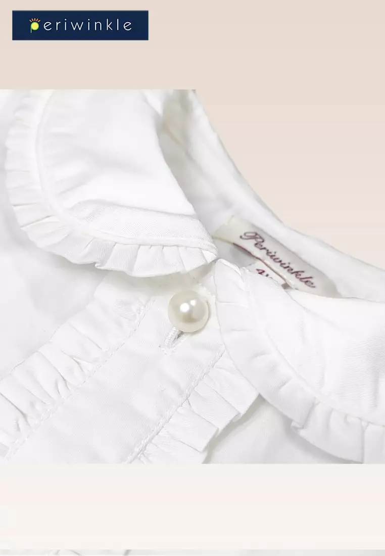 Carren Girls Ivory Collar With Ruffle Buttoned-down And Placket With Pearl Button Detail Blouse