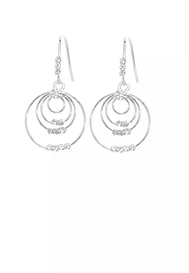 Triple Circle Earrings with Silver Austrian Element Crystals