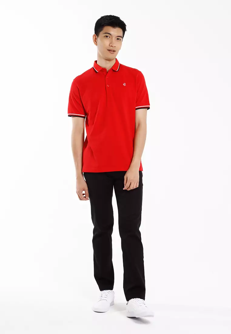 Byford Cotton Mixed No Pocket Polo Slim Fit Collar Tee Mens - 3625001A-75Red