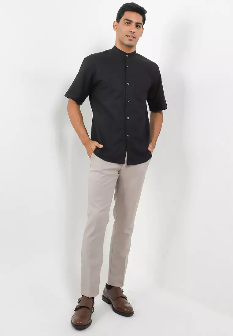 OSSU Ciangi Shanghai Black Short Sleeve Linen Cotton Shirt