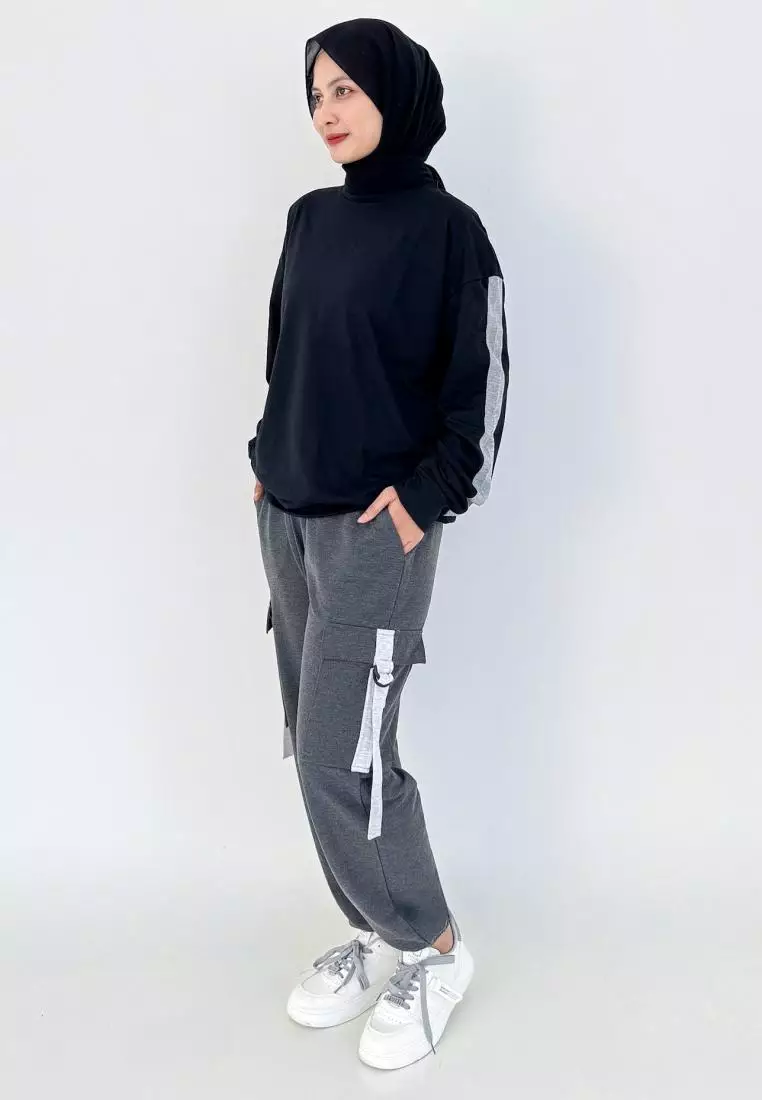 Afina Sporty Set [Black-Grey] Setelan Training Olahraga