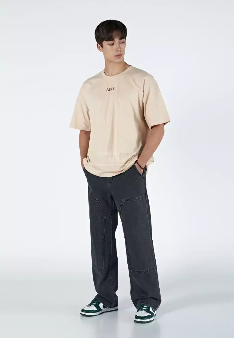 Glossy Basic Logo Short Sleeve T-Shirt Beige