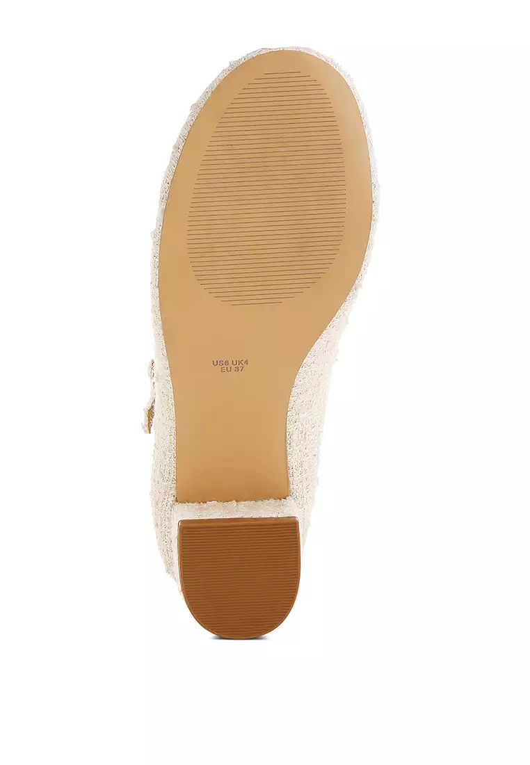 Sandal Tweed Mary Jane Warna Putih