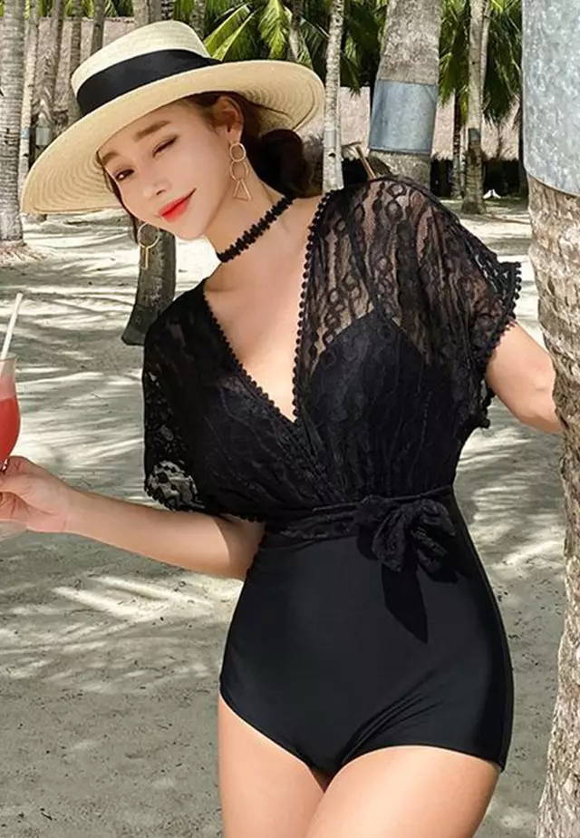 Korean Style See Through Deep-V Push-Up One-Piece Swimsuit A21031808