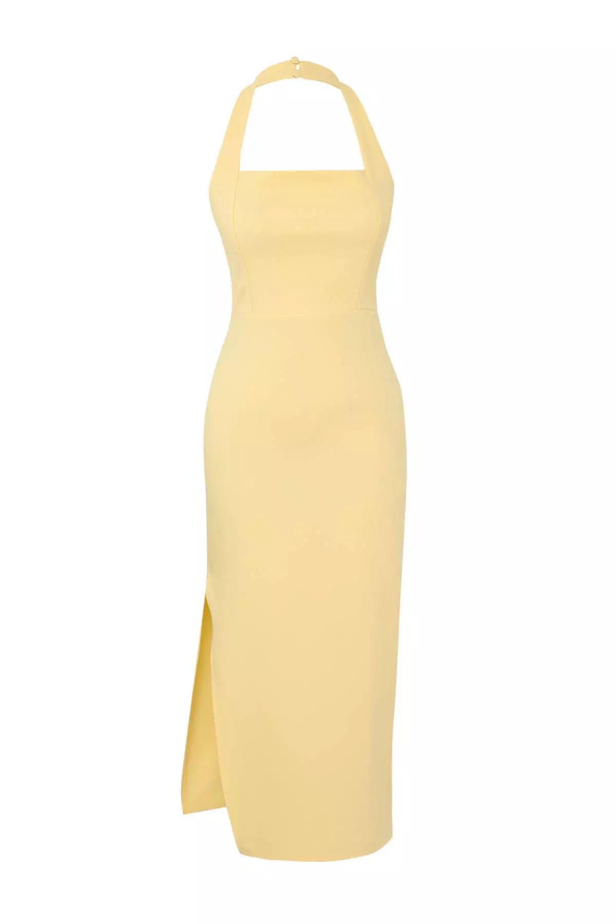 Light Yellow Body-Styling Slit Detailed Midi Woven Dress