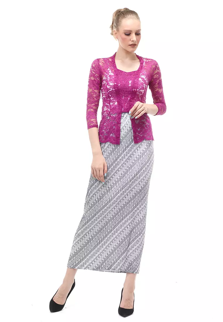 Rok Plisket Motif Batik Bawahan Wanita Design Casual - Parang Celeret Putih