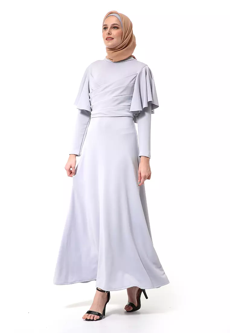 Zeta Dress Fashion Muslimah Wanita Long Sleeve Style Basic Relaxed Fit - Abu