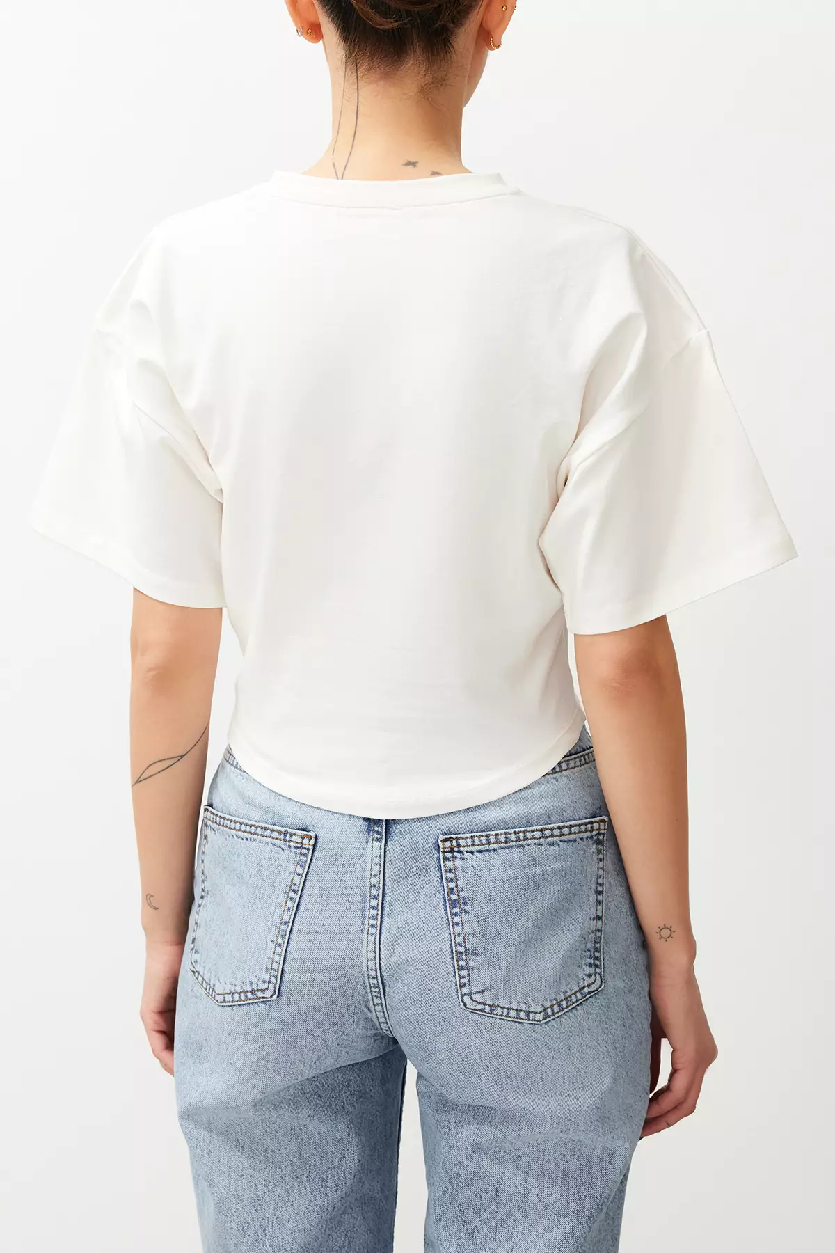 White Crop Knitted T-Shirt Tedss24Ts8