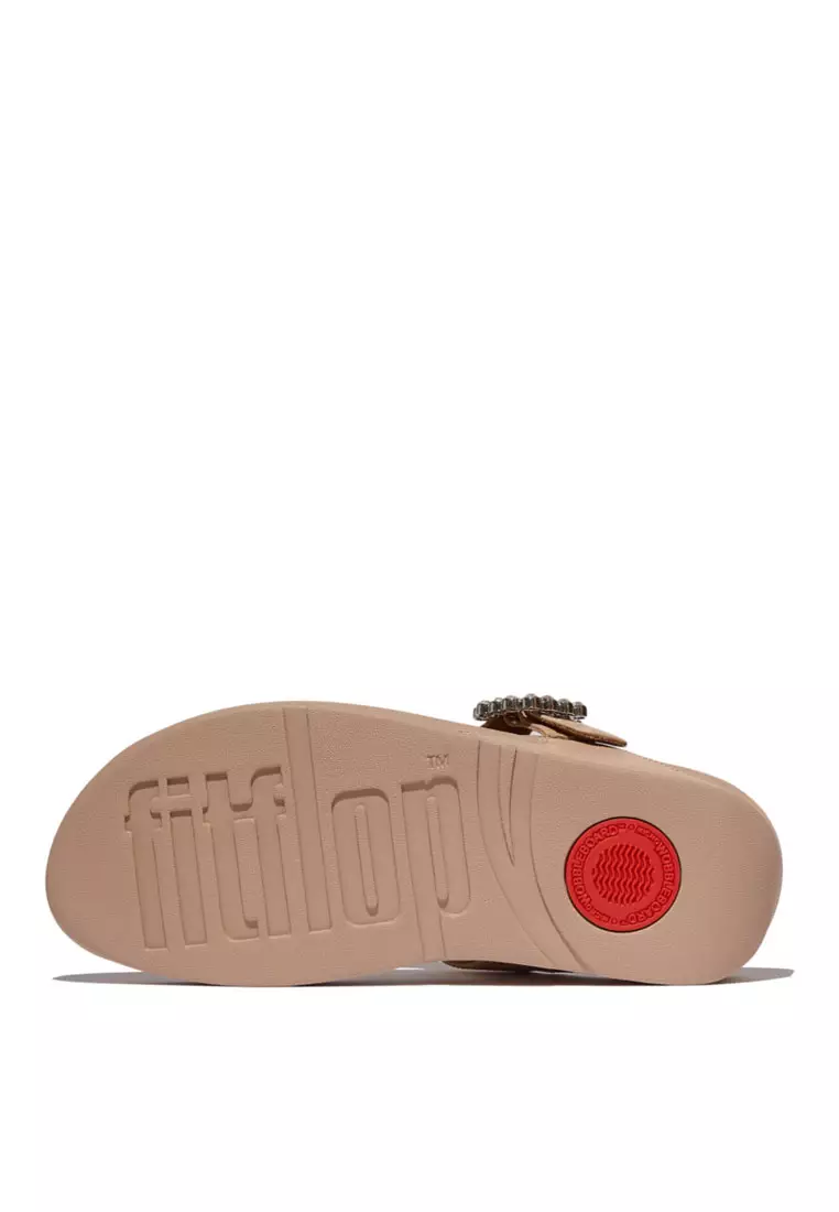 FitFlop LULU Crystal-Buckle Leather Toe-Post Sandals - Classic Beige (E1D-B41)
