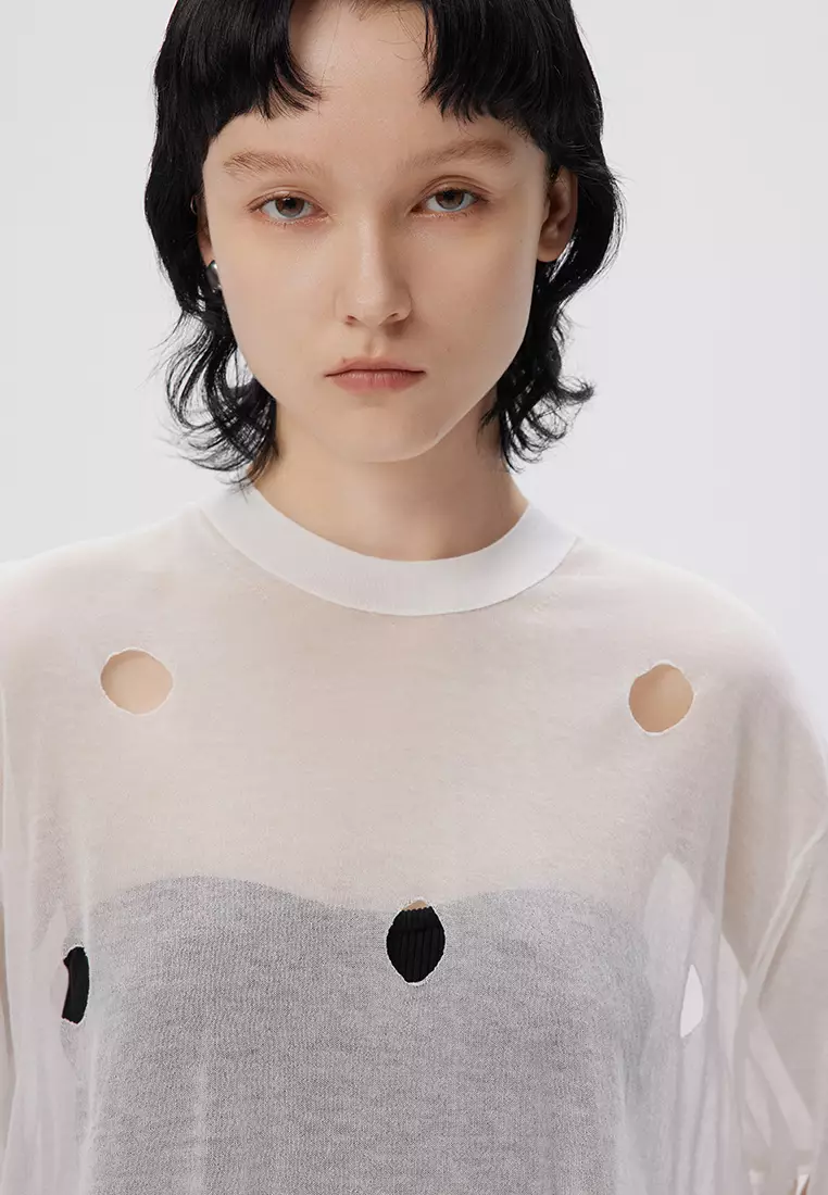 JNBY Women's Lace-Trimmed Short-Sleeved Knit Top