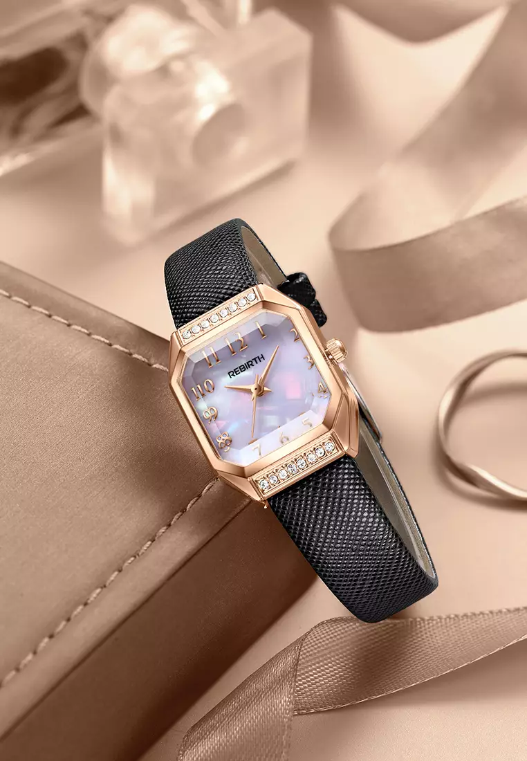 Jam Tangan Wanita Korea Fashion Anti Air Original Tali Kulit Jam Tangan Cewek blackwhite