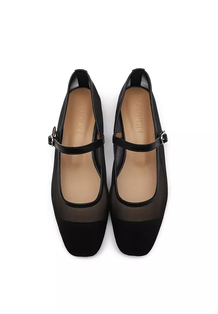 Maniel Mesh Maryjane Flats (1cm) - Black