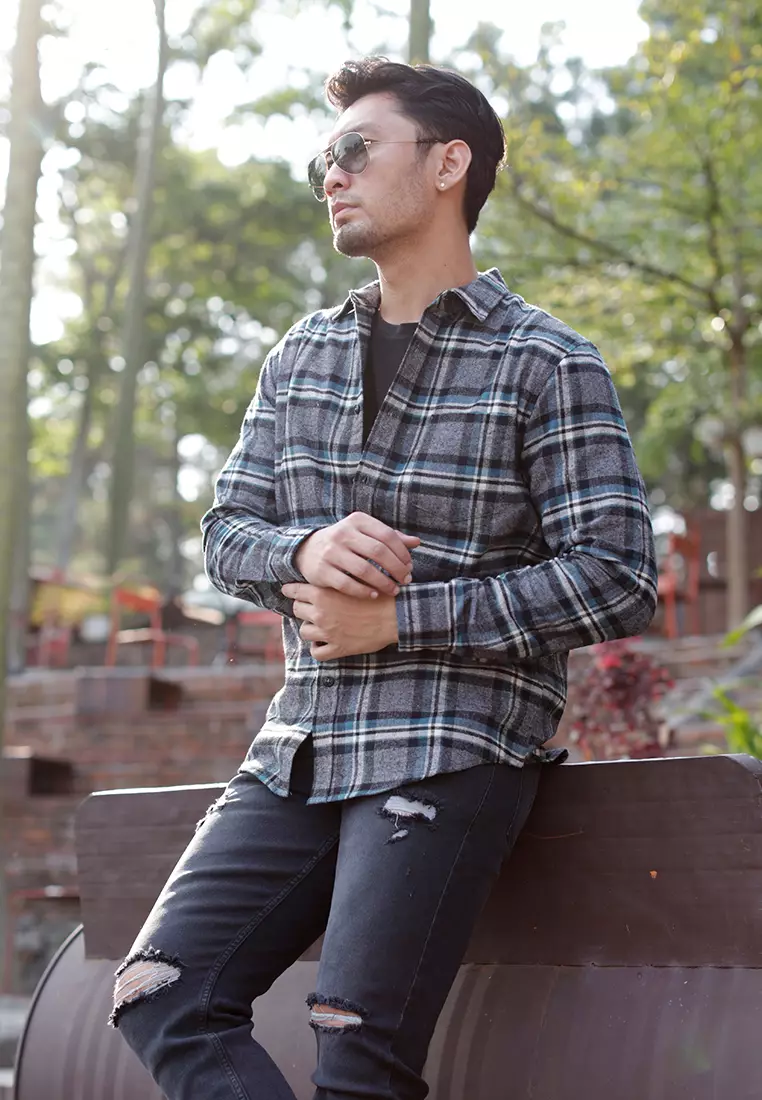 OXCON Extra Comfort Authentic Flannel Shirt misty Turquoise