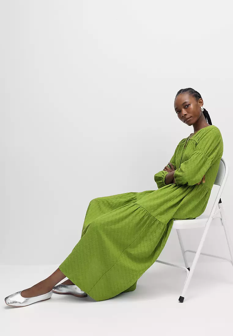 Cotton Rich V-Neck Midaxi Relaxed Dress