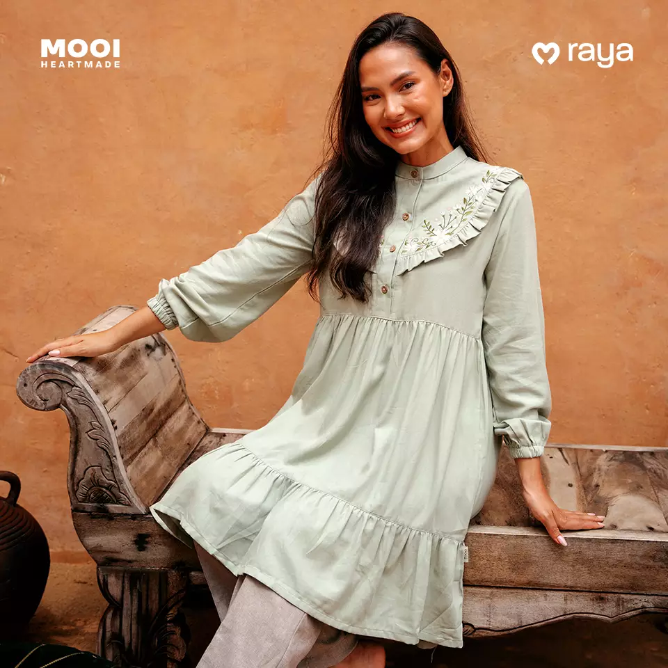 Mooi Tunik Wanita Atasan Wanita Raya Collection Yaseera Tunic - Dusty Blue