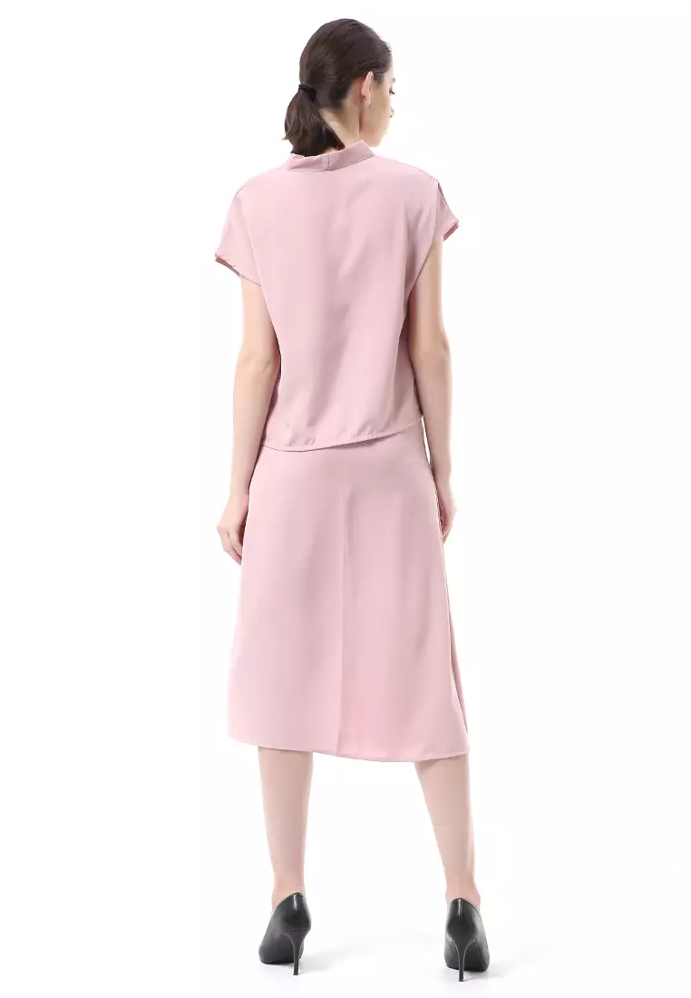 Nayra Setelan Baju & Rok Wanita One Set Adjustable Short Sleeve Material Dolce ORIGINAL - Soft Pink