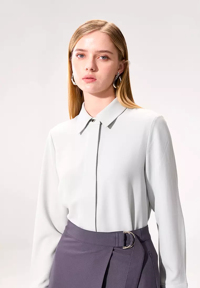 Aqua Wide Placket Long Sleeve Top