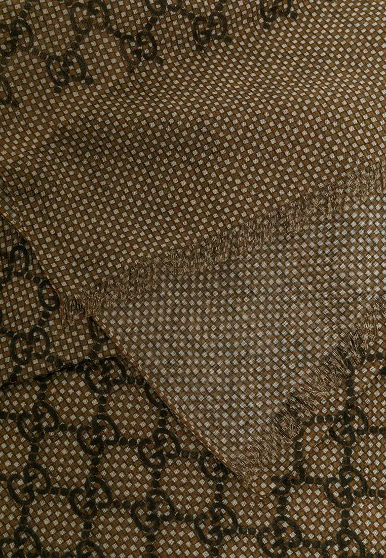 Gg Damier Wool Silk Stole Scarf