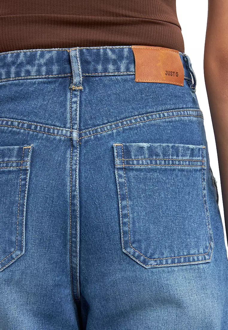 High Rise Denim Cargo Wide Leg Jeans