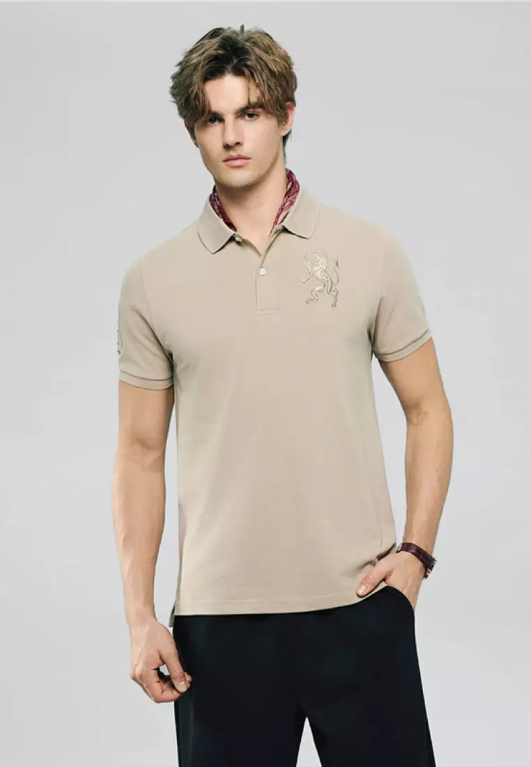 Men's Lion Embroidery Slim Short Sleeve Polo 01016222