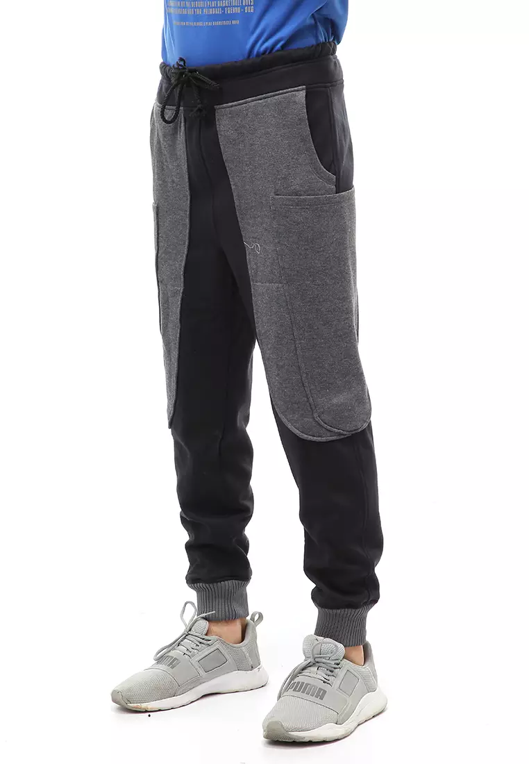 Locko Long Pants Celana Panjang Jogger Pria Material Fleece ORIGINAL - Black Gray