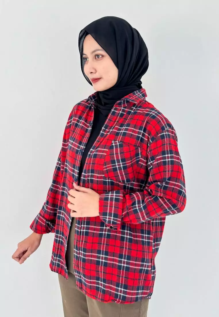 Kemeja Flanel Wanita Panjang - RED