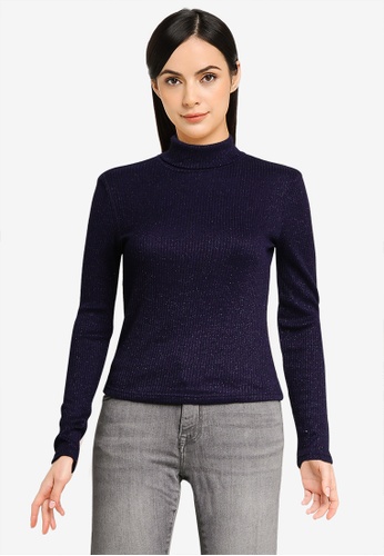 ONLY navy Luxi Long Sleeves Glitter Roll Neck Sweater 83885AA157B95AGS_1