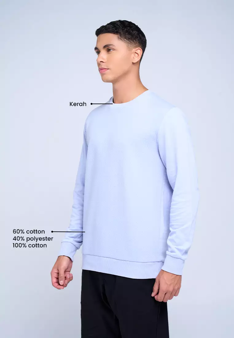 MANZONE - Sweatshirt Dobby Lengan Panjang Pria Jefro 02 - Light Blue Warna Blue_Light