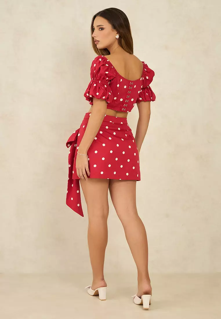 VIRGIO 100% Cotton Polka Crop Top With Puff Sleeves