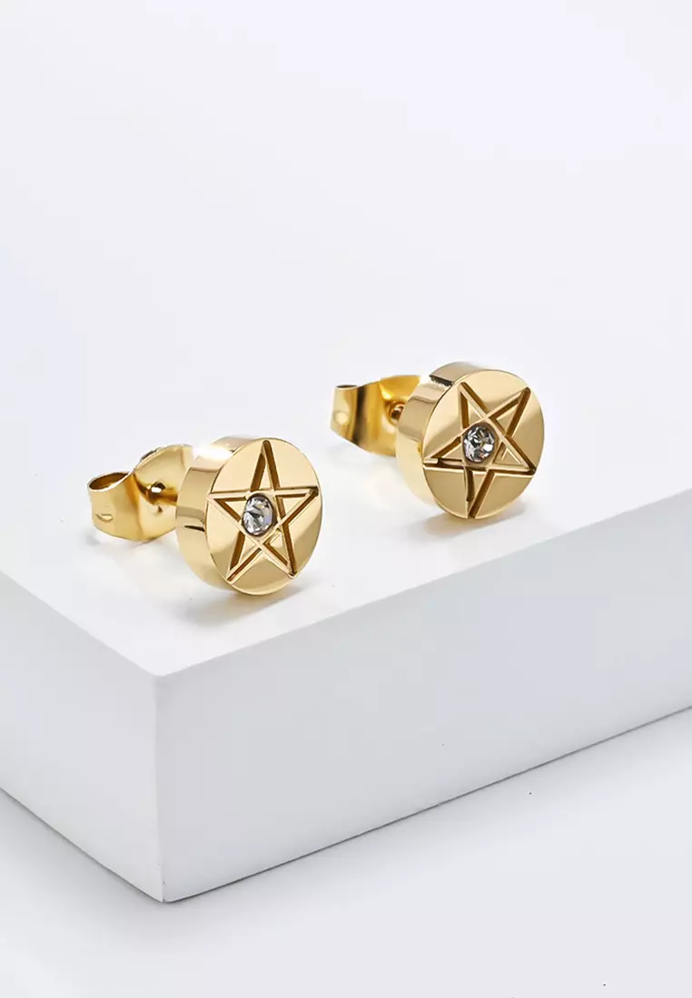 Unisex Titanium Steel Zircon Star Earrings JW QF-E040