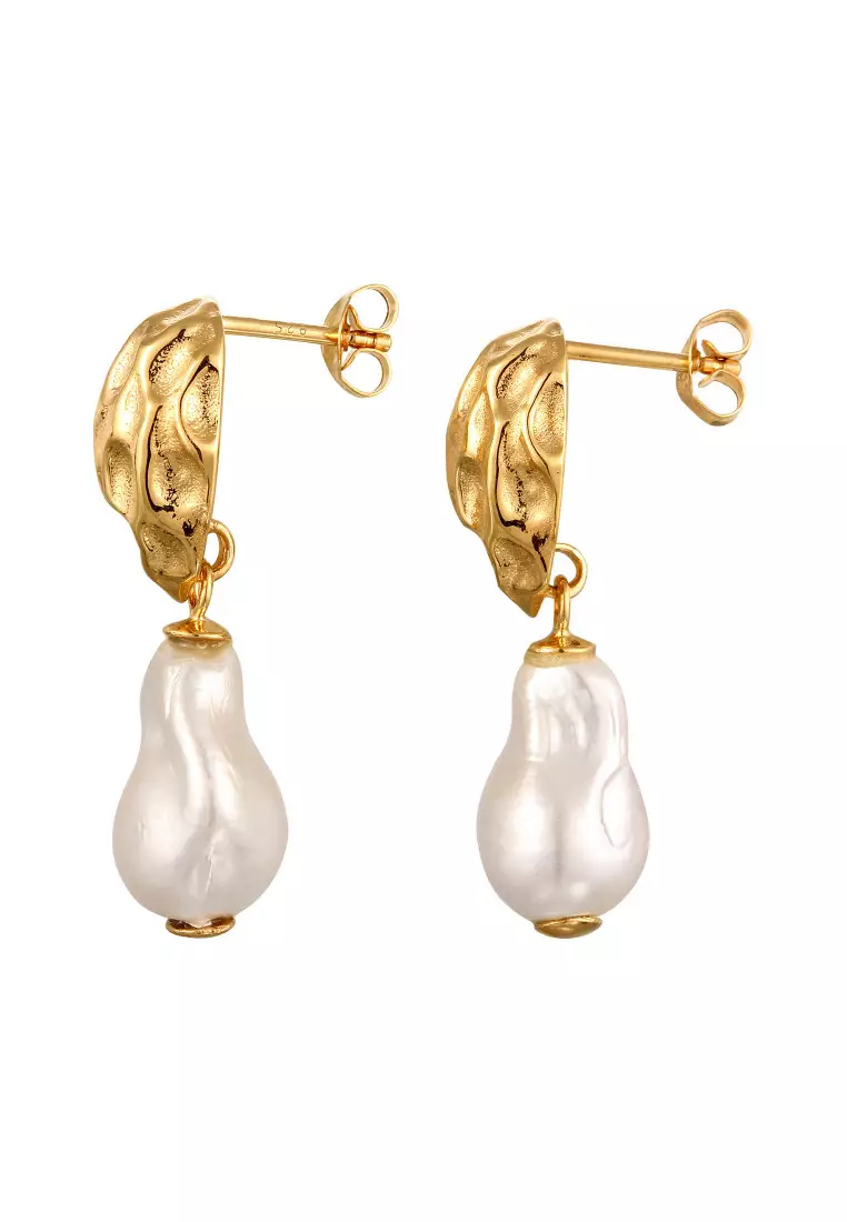 Anting Perhiasan Perak 925 Wanita Simbol Stud Shell Pearl Gold Plated