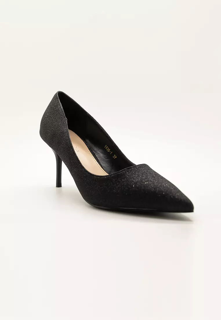 3 inch top black court heels